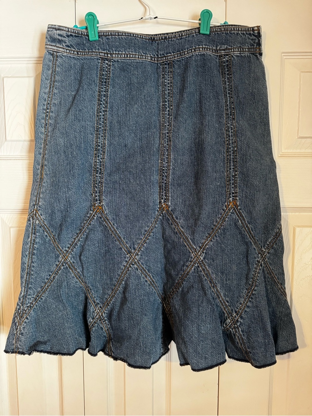 DKNY Blue Denim Midi Skirt with Panel Stitching